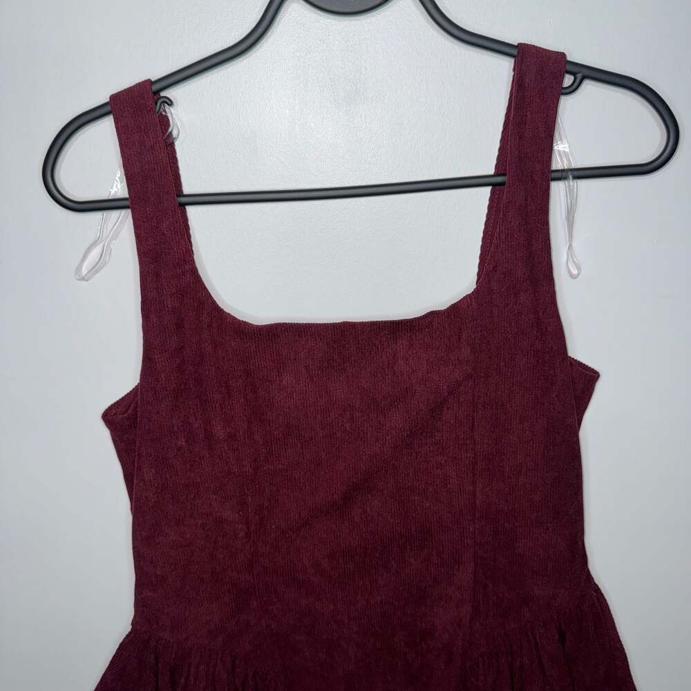 Altar'd State Burgundy Corduroy Button Front Square Neck Mini Dress - Picture 10 of 12